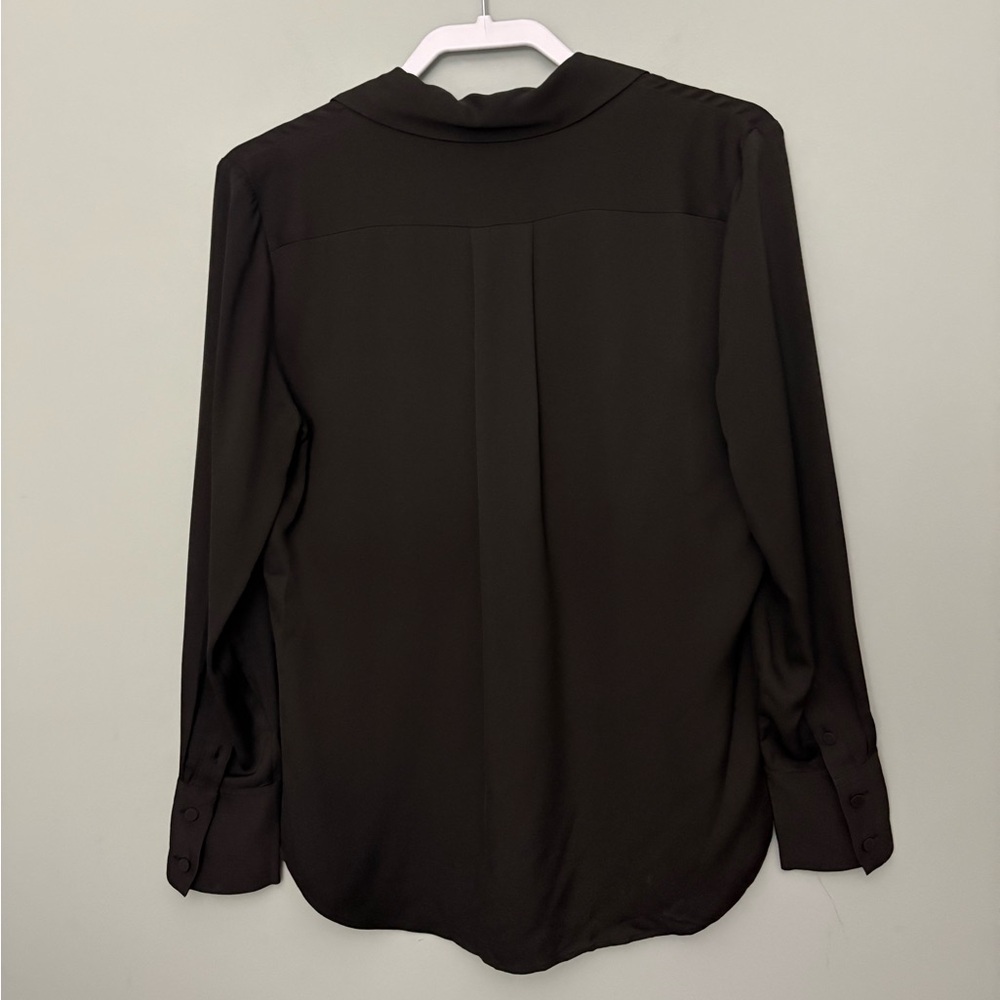 FRAME Black Silk Blouse Collared V Neck Popover Top Long Sleeve Small - Picture 8 of 11